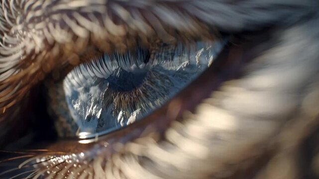 A macro close-up of a brown eagle eye highlighting the intricate texture of animal fur and the natural pattern of its wild mammalian coat