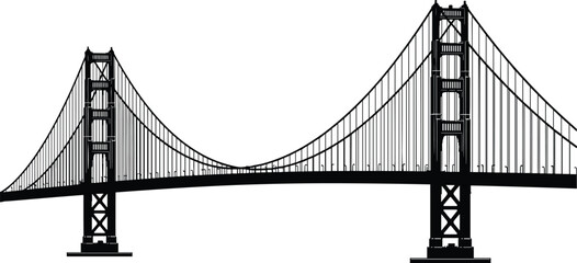 Fototapeta premium Silhouette of suspension bridge with towers and cables, creative vector artwork, modern design illustration, architectural graphics