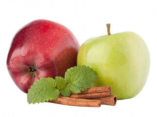 Red and Green Apples with Cinnamon Sticks and Mint Leaves © Shidul