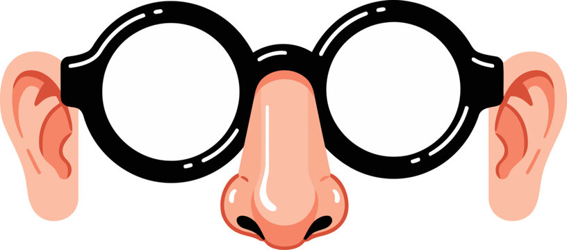 Funny cartoon illustration featuring glasses, nose, and ears. A playful and humorous visual gag. Ideal for social media, web graphics, and lighthearted designs.
