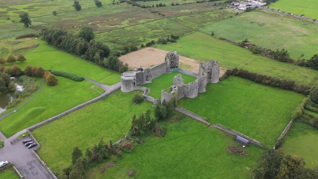 Aerial view of Roscommon castle in the Republic of Ireland
