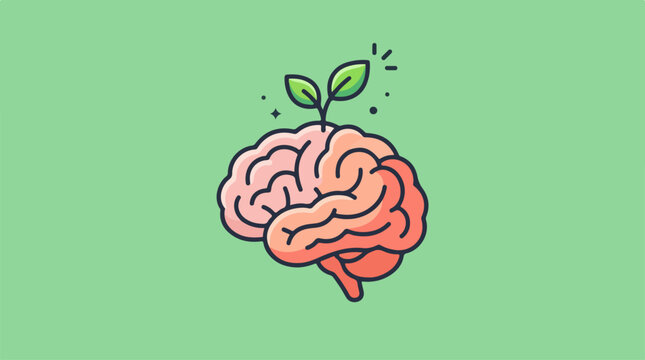 Brain with Green Leaves Growing.