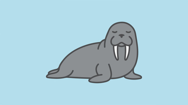 Cartoon Walrus Isolated On Blue.
