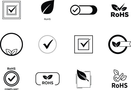 RoHS compliant icons with checkmarks and leaves for eco friendly products