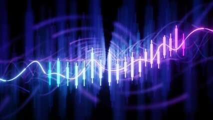 Fototapeta premium Abstract Neon Candlestick Trading Chart with Glowing Financial Data Flow on Dark Background