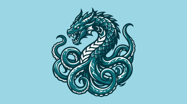 Dragon head with tentacles mythical.