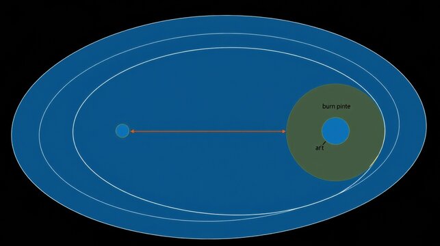 Diagram depicts concentric ovals. Line connects two circles within central oval. Labels identify burn pinte and art. Simple visual representation.