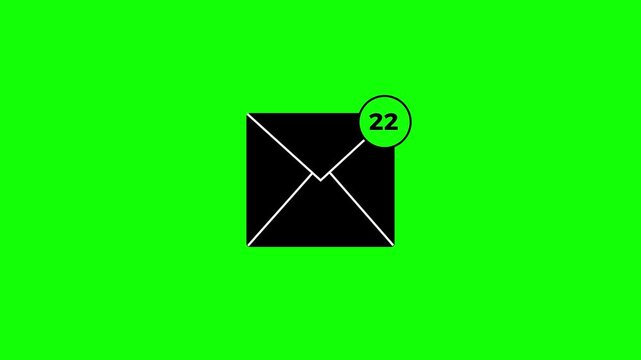 Envelope notification count grows from one to ninety nine, symbolizing many unread messages with motion graphic design 4k video animation.
