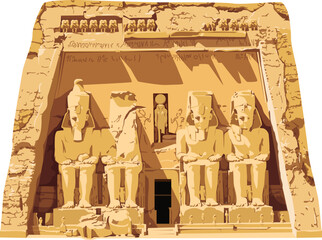 Abu Simbel Temple in Egypt isolated on white background vector illustration. Monuments and landmarks Series