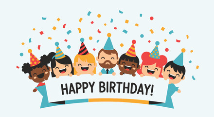 Fototapeta premium Diverse people celebrate birthday joy.