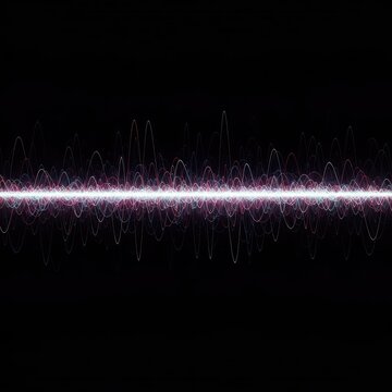 Abstract visualization of quantum wave functions creating a rhythmic, pulsating pattern in a dark, infinite void, matrix, conceptual, technology