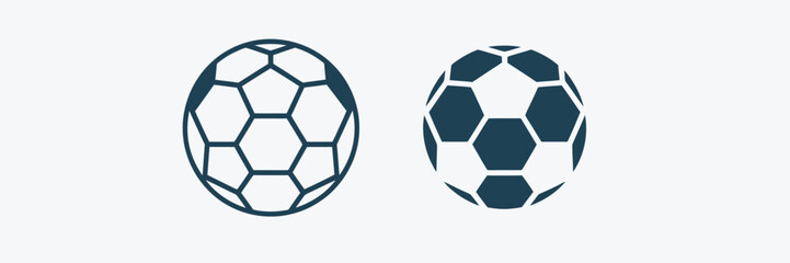 Fototapeta premium vector soccer and football ball icons, clean minimal line art of game balls, editable strokes, scalable illustrations suitable for sports websites, apps, event promotions, and athletic projects.