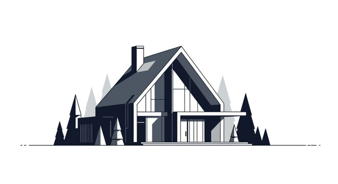 Modern A-frame house in a forest setting