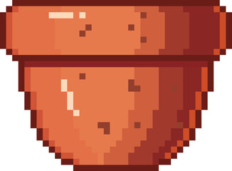 Fototapeta premium Pixel Art Terracotta Flower Pot Icon, Classic Clay Planter Pixel art Style