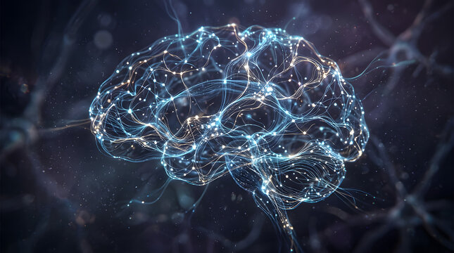 Abstract digital brain visualization with glowing neural connections and artificial intelligence network