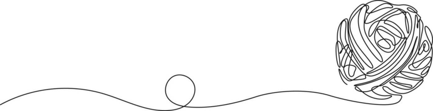 continuous line drawing of ball of wool, line art vector illustration