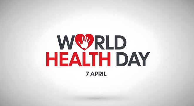 World health day logo with heart and hand on april 7th isolated on white background