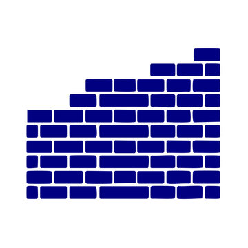 Blue bricks stacked in ascending pattern on white background
