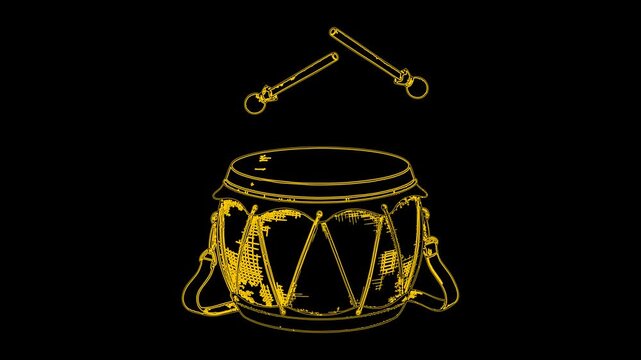 Collection of Ramadan Islamic line art icons including crescent moon, lantern, traditional drum and cannon, animated smoothly on transparent background, high quality loop for festive 