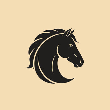 Elegant Black Horse Head Silhouette on a Plain Background.