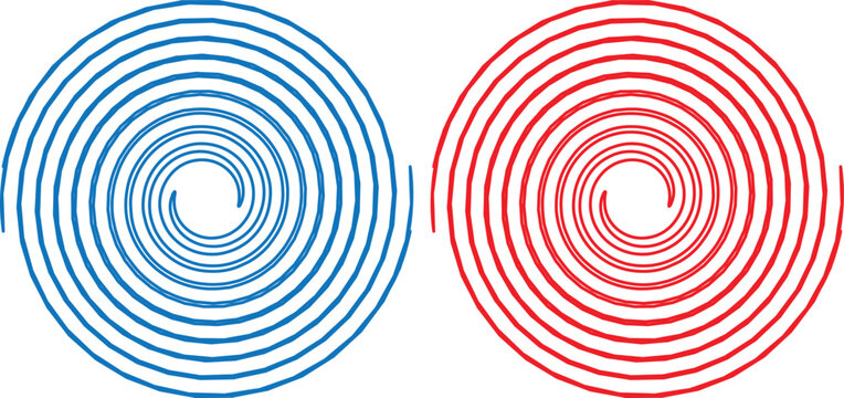 Blue and red spiral patterns in concentric circles