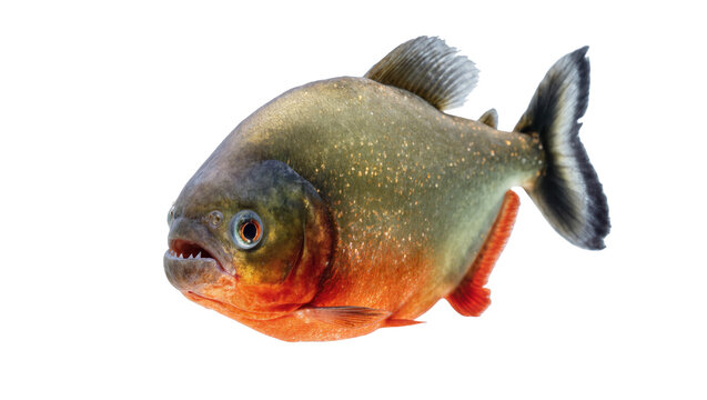 Red-bellied piranha fish with sharp teeth, a dangerous predatory Amazon river species