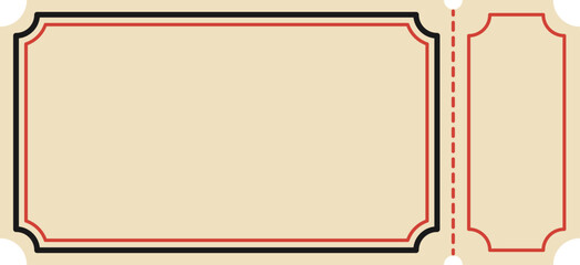 Blank vintage ticket template with stub. Retro admit one coupon frame for circus, cinema, or events. Isolated vector illustration with copy space. © Mallva