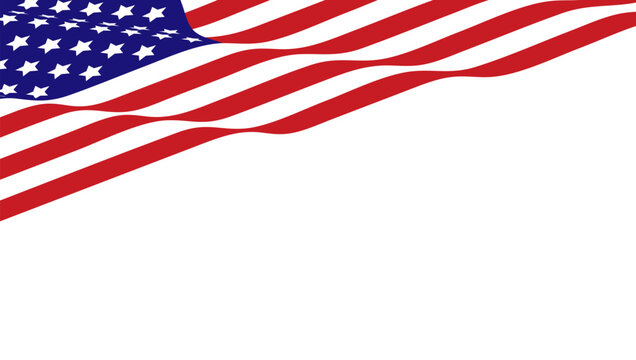 American flag corner waving white background. Patriotic USA banner for July 4th, Memorial Day, and national holidays.