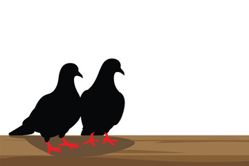 Fototapeta premium Two Black Pigeon Silhouettes on a Branch, bird wildlife concept with copy space