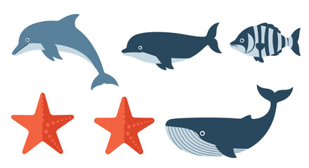 Dolphin Whale Fish Starfish Ocean Animals. © Botjah