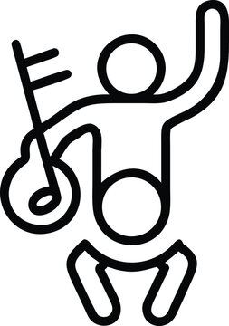 A simple black and white line drawing depicts a figure playing a lute or similar stringed instrument suggesting music high quality professional detailed modern elegant stylish