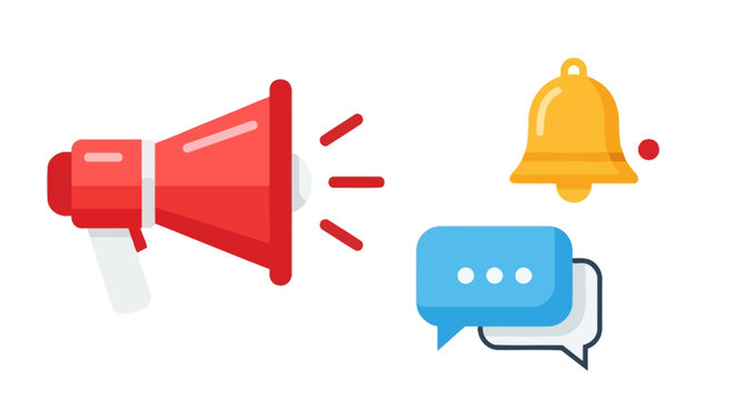 Communication Symbols Megaphone Bell Message.
