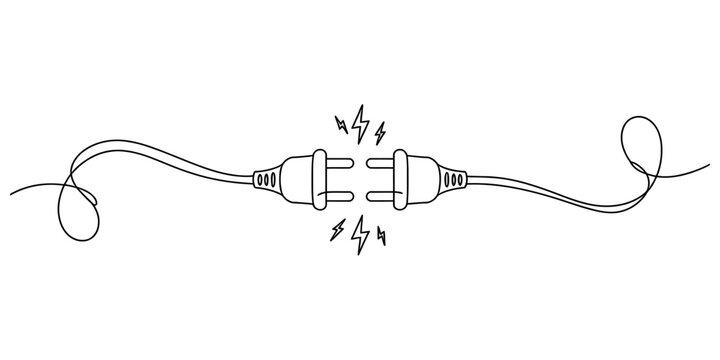 A minimalist line art illustration featuring two electrical plugs about to make a connection now Vector, illustration