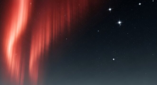 Vibrant Red Aurora Background with Stars in Night Sky