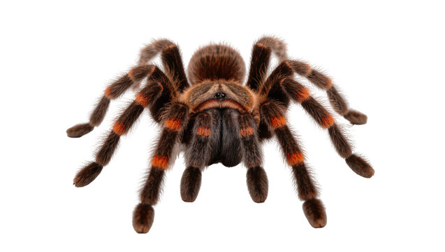 Hairy Mexican red knee tarantula spider, exotic pet creature known for vibrant markings