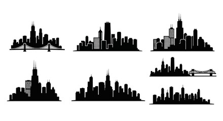 Obraz premium Cityscape Silhouettes: Diverse Skylines and Bridges Collection
