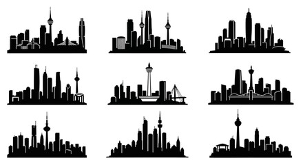 Obraz premium Cityscape Silhouettes: Diverse Skylines of Modern Urban Architecture