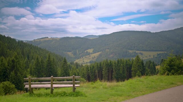 Black Forest Mountain Range Germany Schwarzwald with Bench and panorama
