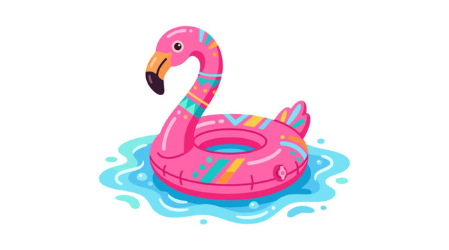 Vibrant Pink Flamingo Pool Float Illustration.