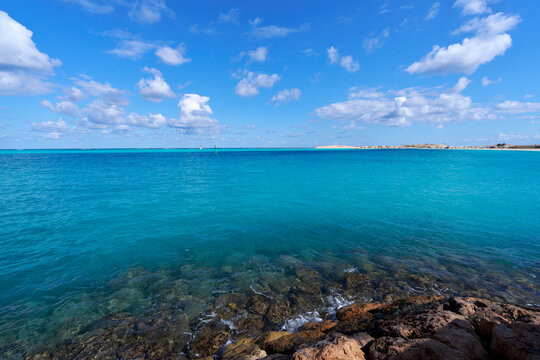 Turquoise Mediterranean Sea with rocky shore in Marsa Matruh, Egypt