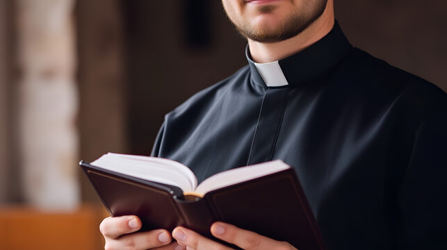 A Man Wearing A Clerical Collar And Holding His Bible