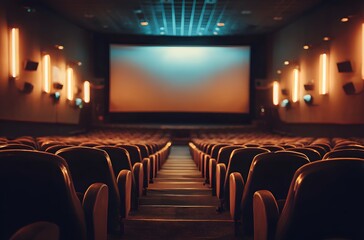 Fototapeta premium An empty cinema auditorium with a large screen in anticipation of a movie experience