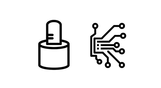 Usb flash drive and circuit board icons representing data storage and electronics with usb icon