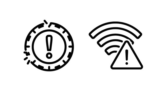 Warning signs and alerts icons: exclamation point in circle and wifi signal with triangle with exclamation mark