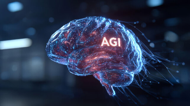 Artificial General Intelligence AGI Concept with Digital Brain Network