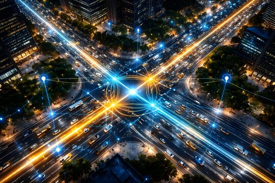 Smart city traffic management with glowing data network