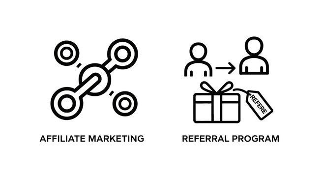 Affiliate marketing network and referral program gift icons for online business growth