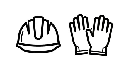 Fototapeta premium Hard hat and gloves icons: safety, work, and protection gear concepts, line art, hardhat icon