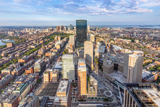aerial view to skyline of Boston