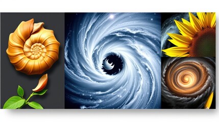 Fototapeta premium Spiral patterns present natures beauty. Shell, galaxy, sunflower exhibit similar forms, captivating visual symmetry.